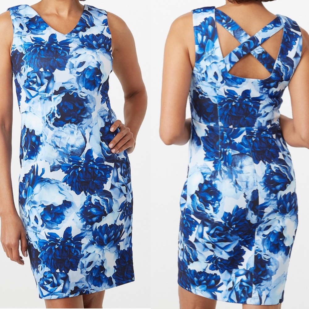 NWT Tahari Blue Floral Scuba Dress